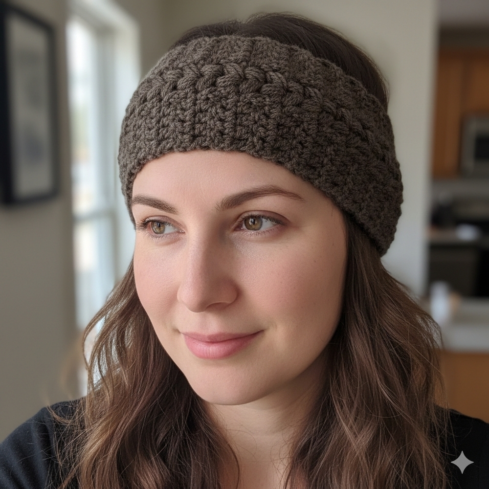Handmade Crochet Brown Ear Warmers Head Band Handcrafted 100% Acrylic Boho